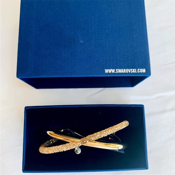 NIB Authentic DANIEL SWAROVSKI DUST Gold Tone Champagne Crystal Cuff Bracelet - Picture 3 of 8